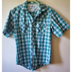 Wrangler 20X Shirt Med Turqoise Plaid Pearl Snap Competition Rodeo Ranch West